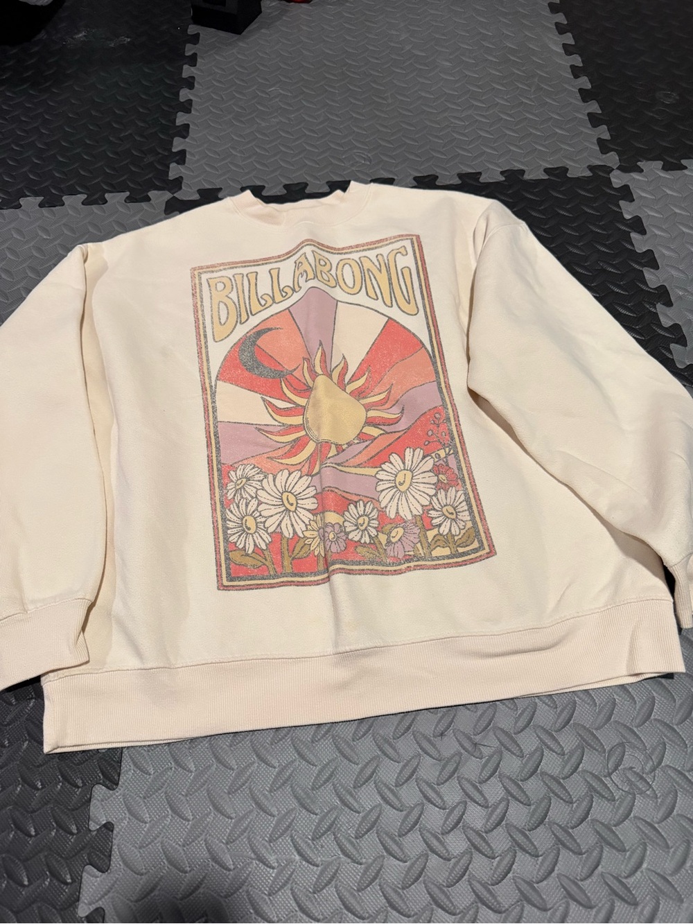 Billabong Cream Graphic Sweatshirt with Multicolor Retro Print